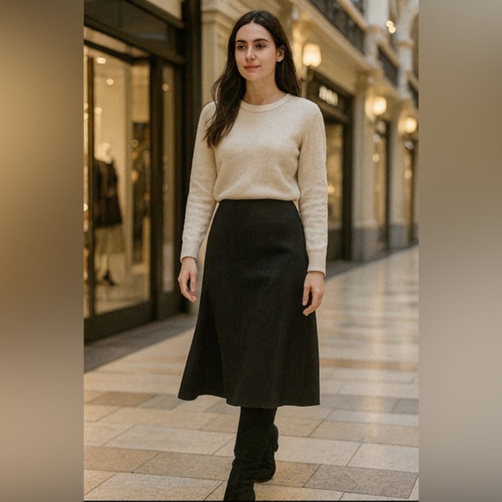 Chapter  One midi pinstriped trumpet hem skirt w/off white loop ticking waist